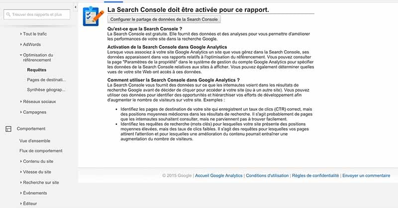 Liaison google analytics et console 