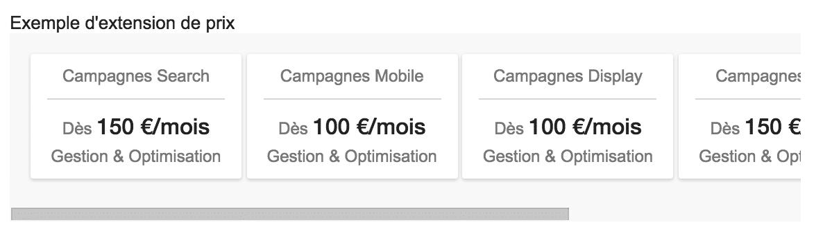 Sitelink de prix adwords