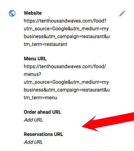 Ajout d'URLs dans Google My Business
