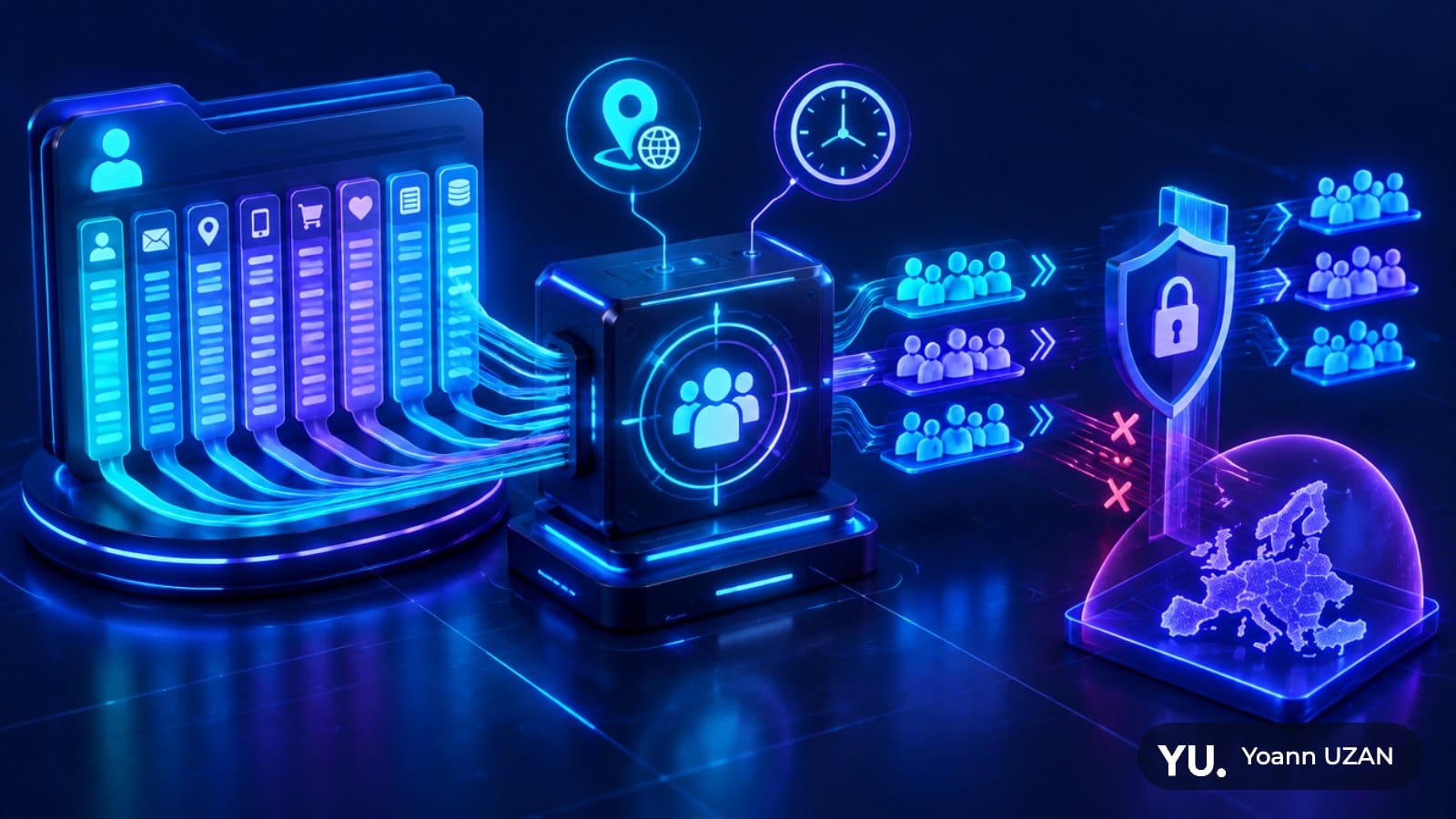 Illustration du Customer Match avec adresse IP et horodatage, exclu pour les utilisateurs européens
