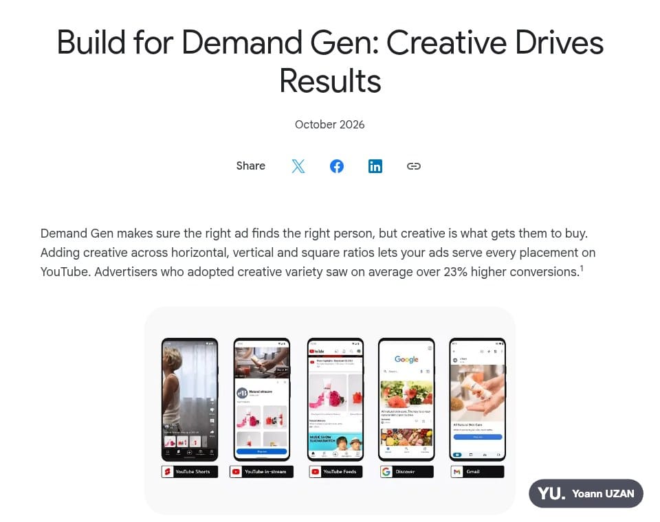 Page officielle de Google sur les bonnes pratiques créatives des campagnes Demand Gen