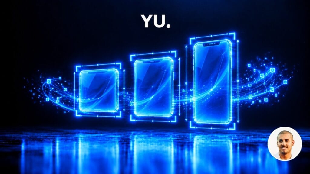 Trois cadres de smartphone holographiques aux formats carré, 4:5 et 9:16 entourés de repères de mesure, illustrant les formats Instagram