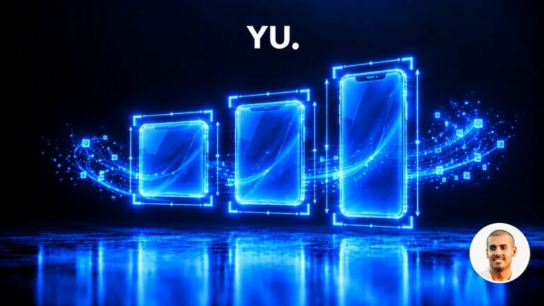 Trois cadres de smartphone holographiques aux formats carré, 4:5 et 9:16 entourés de repères de mesure, illustrant les formats Instagram