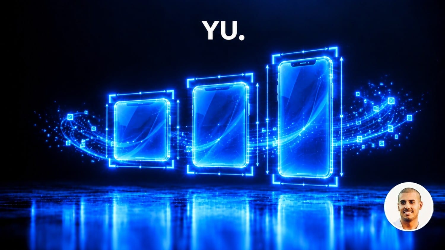 Trois cadres de smartphone holographiques aux formats carré, 4:5 et 9:16 entourés de repères de mesure, illustrant les formats Instagram