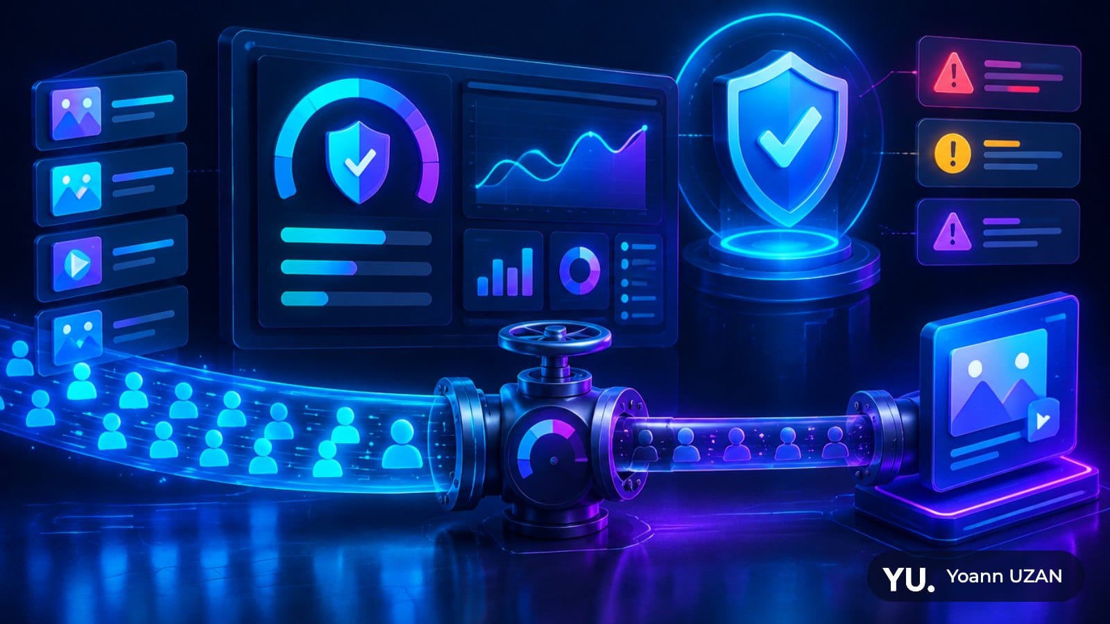 Illustration de la diffusion limitée des annonces Google Ads : flux d'impressions bridé pour les annonceurs non qualifiés