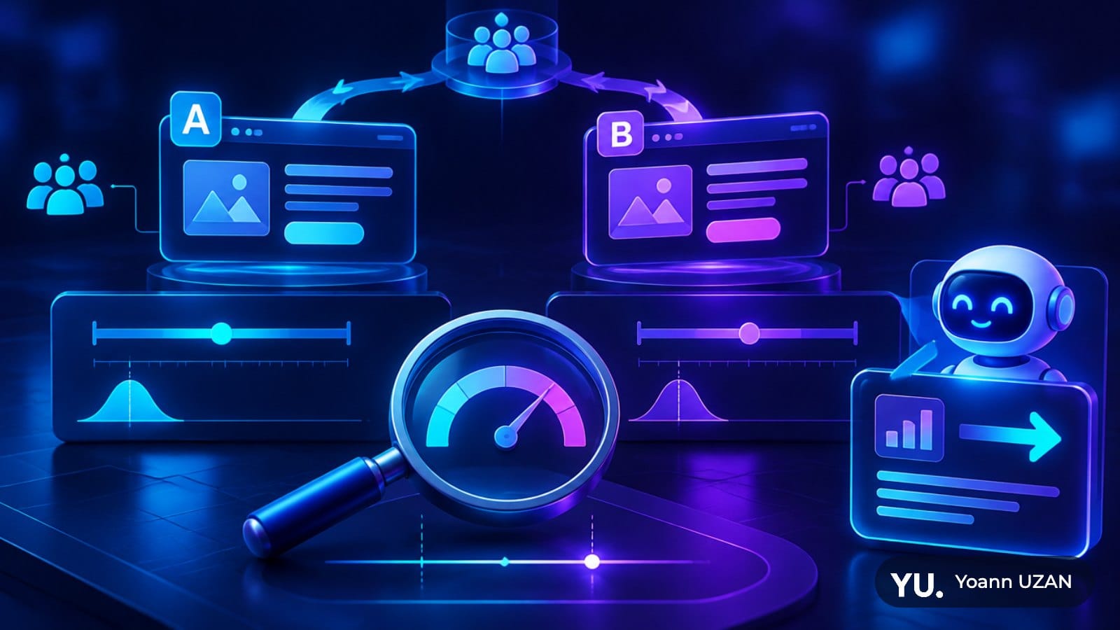 Illustration d'un test A/B dont les résultats sont résumés par l'IA dans les expériences Google Ads