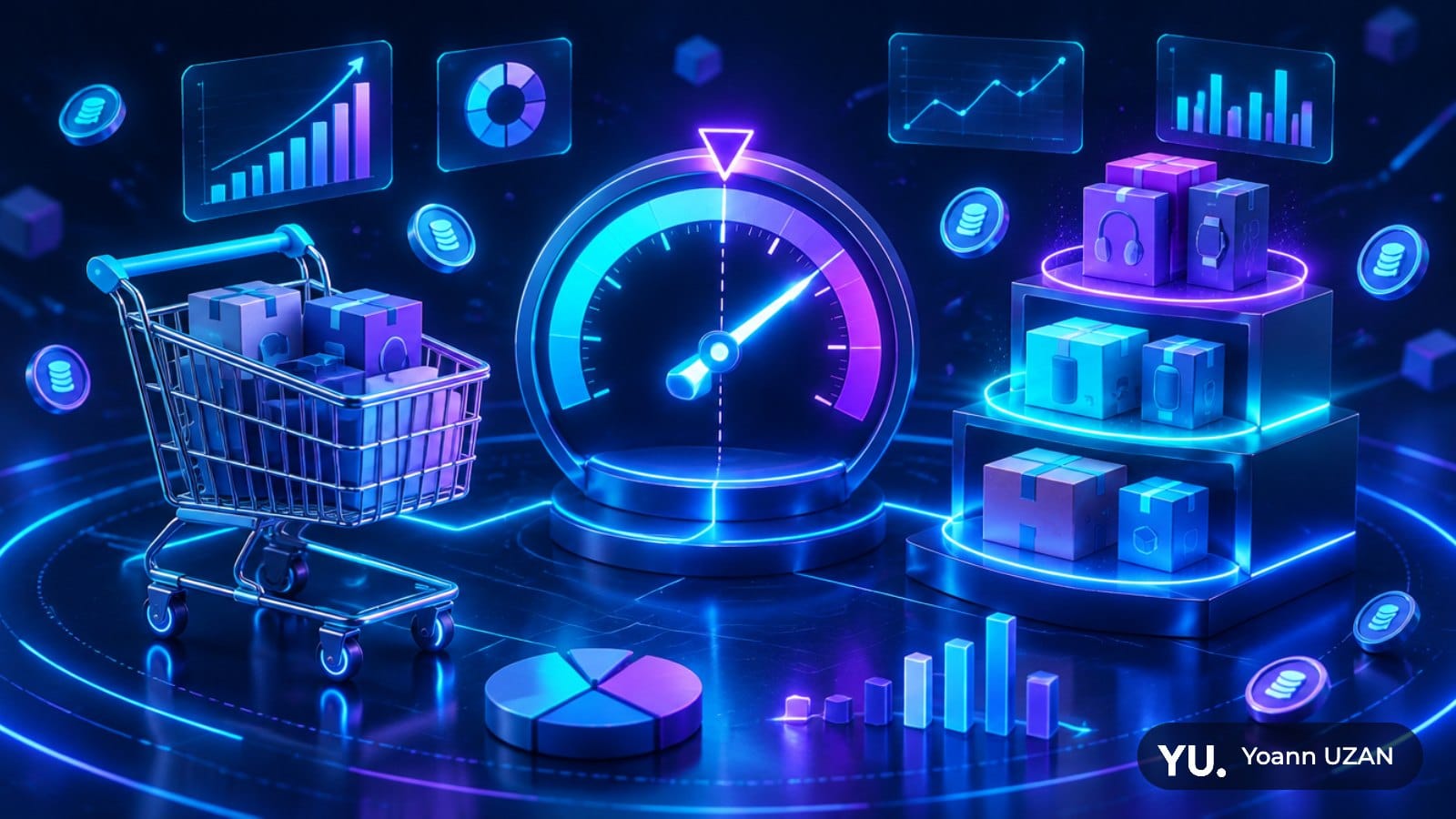 Illustration du calcul du ROAS cible à partir de la marge dans Google Ads, avec un seuil de rentabilité et des produits classés par niveau de marge