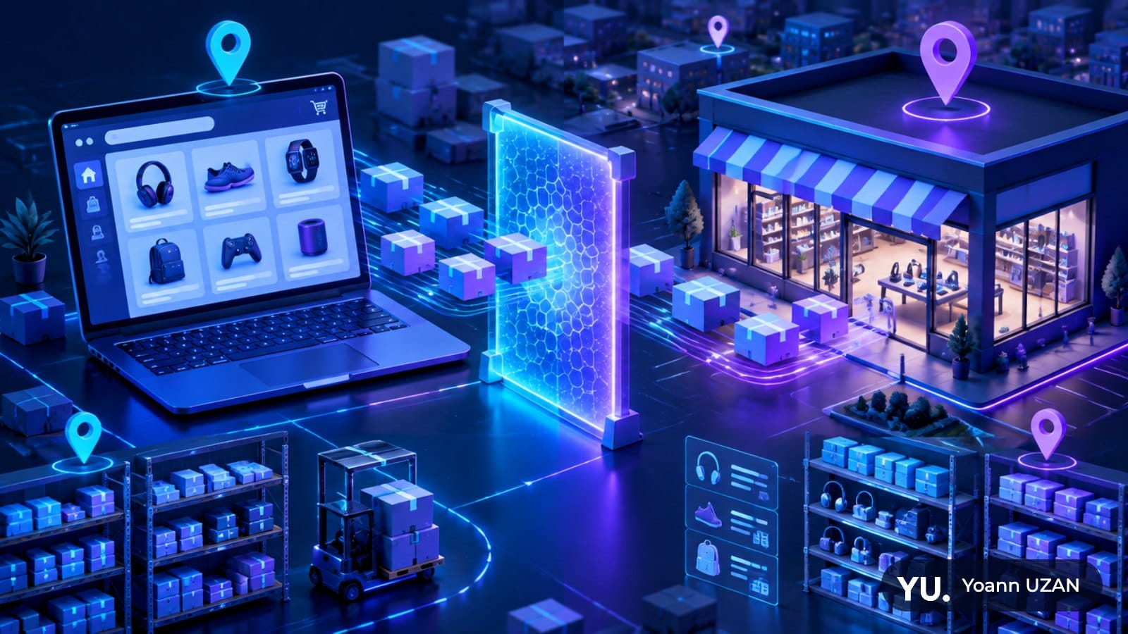 Illustration de l'inventaire local Google Shopping reliant boutique en ligne et magasin physique par un filtre de canal