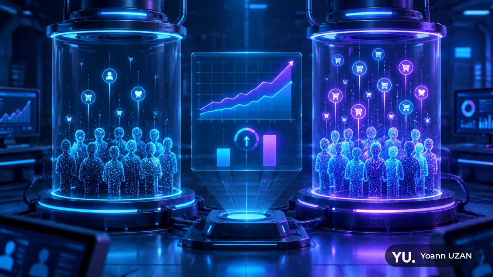 Illustration d'une expérience Performance Max sur Microsoft Advertising comparant un groupe exposé et un groupe témoin