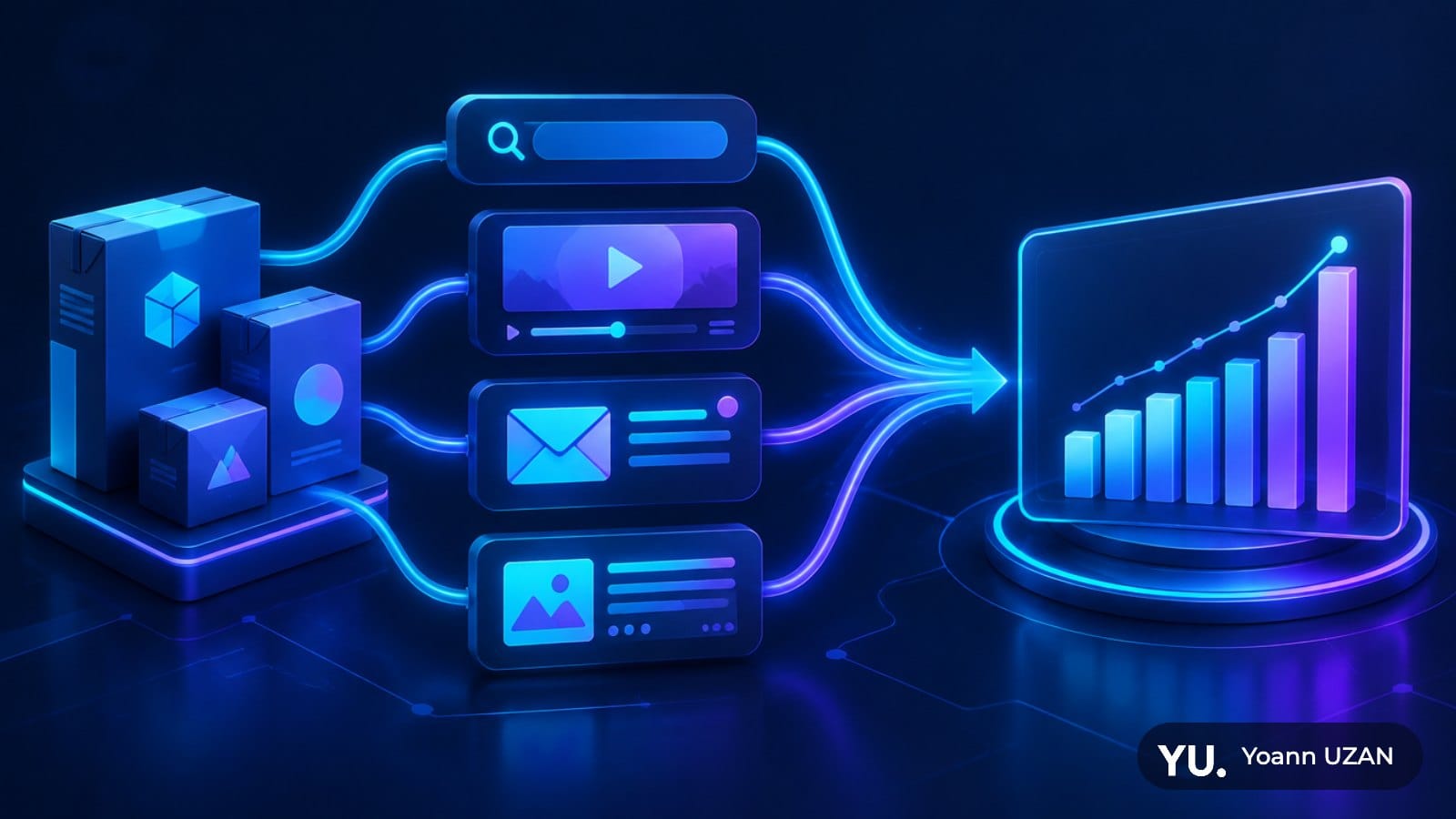 Illustration de données produits issues de plusieurs réseaux réunies dans un même tableau, rapport produits Performance Max