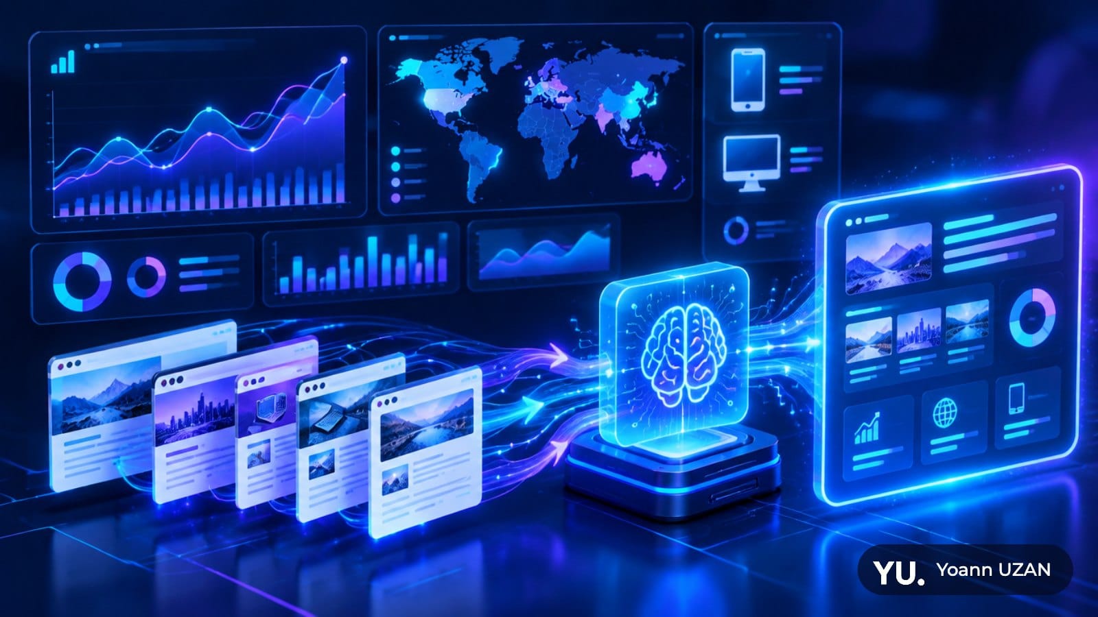 Illustration du rapport de performance IA Search Console montrant les impressions des pages dans AI Overviews et AI Mode