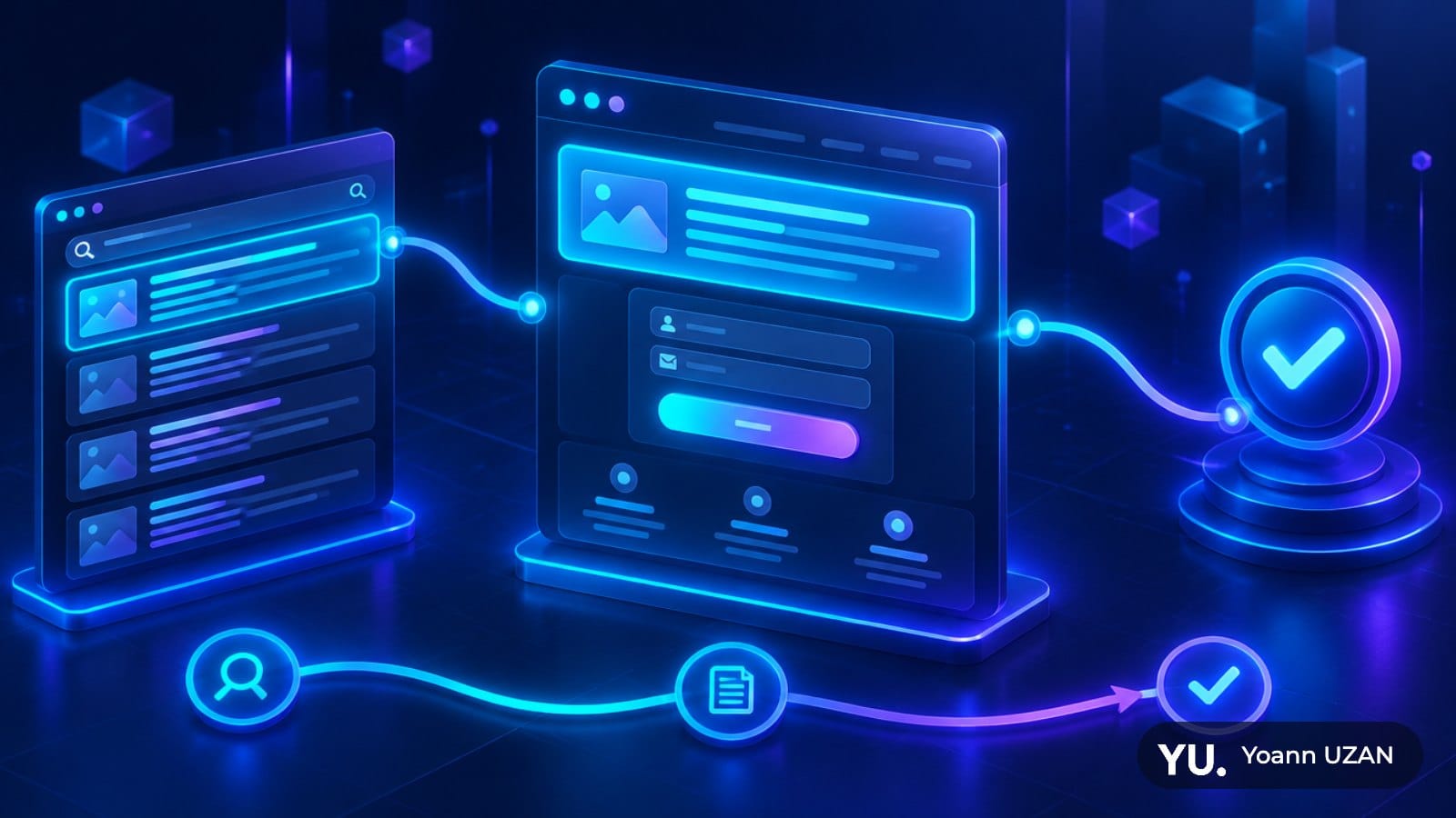 Illustration d'un parcours de la recherche à la tâche accomplie, SEO orienté accomplissement de tâche