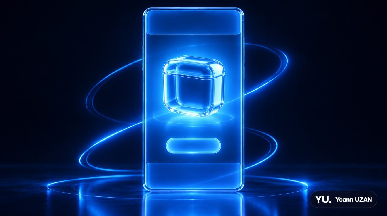 Écran de smartphone vertical 9:16 avec le produit placé au centre de l'écran, dans la zone de sécurité